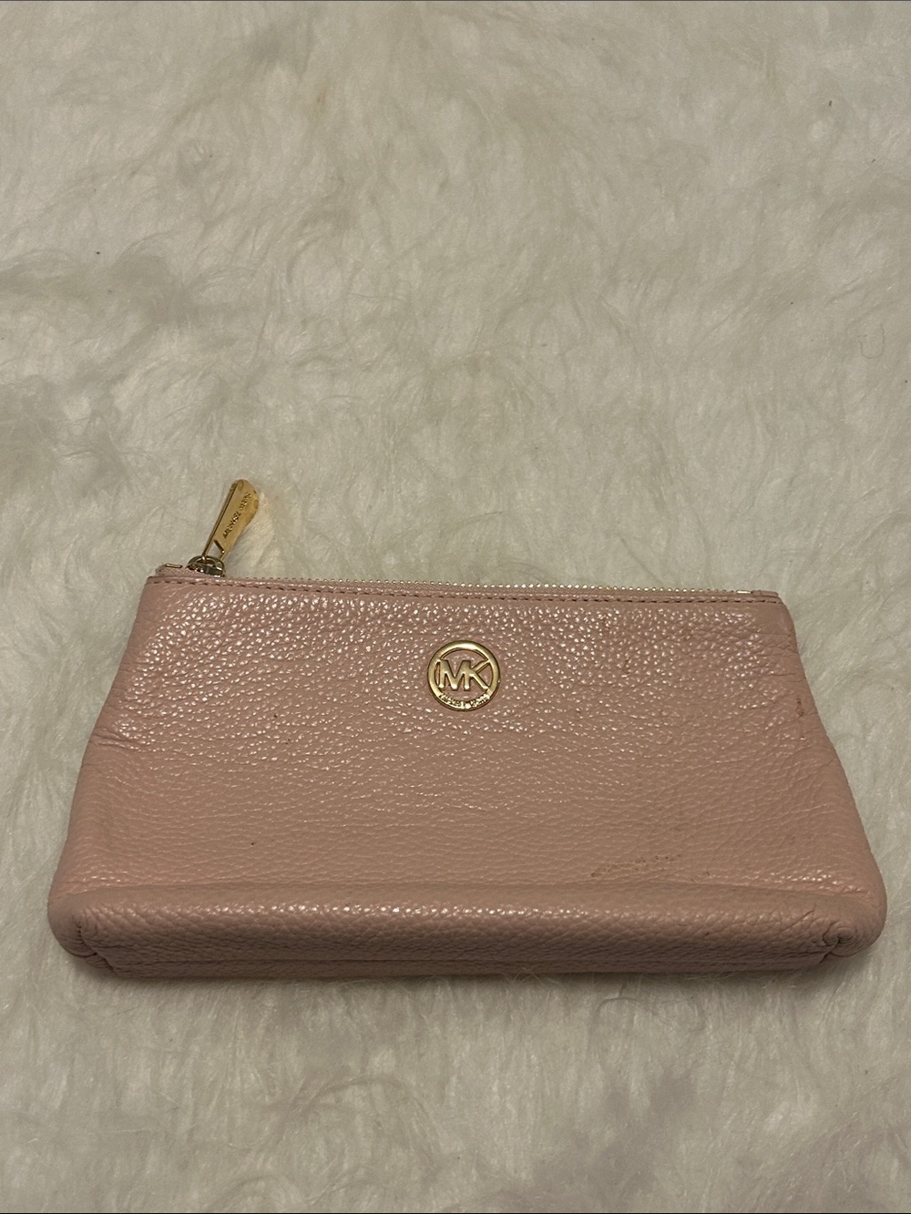 Michael Kors Blush Pink Pebbled Leather Zip Pouch Wallet